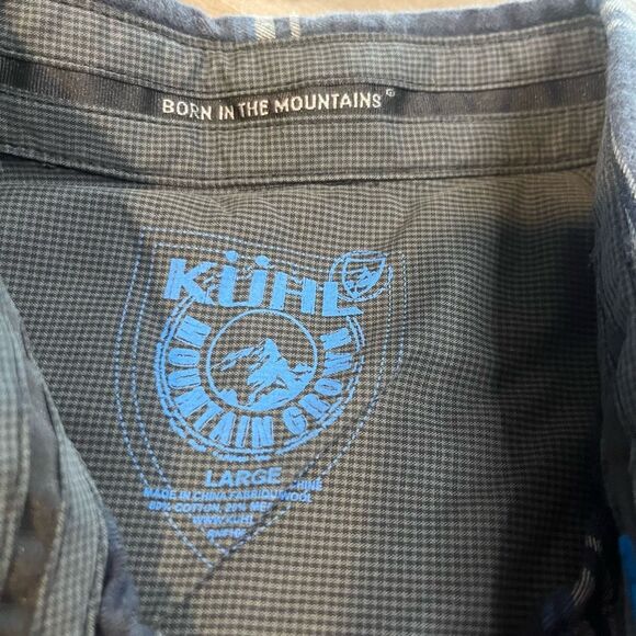 Kuhl Blue Flannel Athletic Casual Buttonup Men Large Bin P-64 - Picture 3 of 4